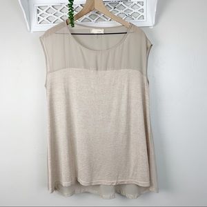 A’reve Beige Sleeveless Top with Sheer Back sz Med